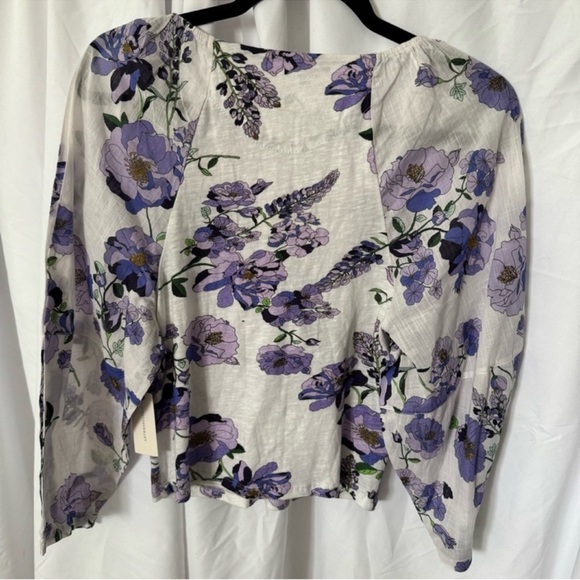 Anthropologie V-Neck Purple Floral 3/4 Puff Sleeve Blouse Top Size S NEW - Picture 6 of 11